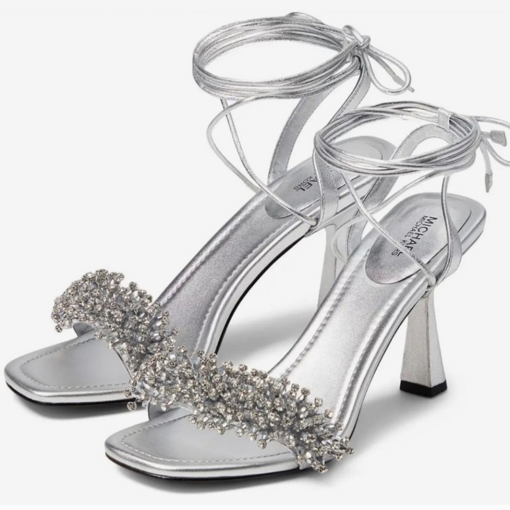 Michael Michael Kors Lucia Embellished Metallic Leather Sandal NEW, NEVER WORN